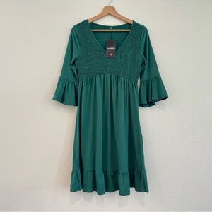 Teal Green 3’4 Sleeve Dress, Ruffle Hem & Sleeves 🌱 Size Small